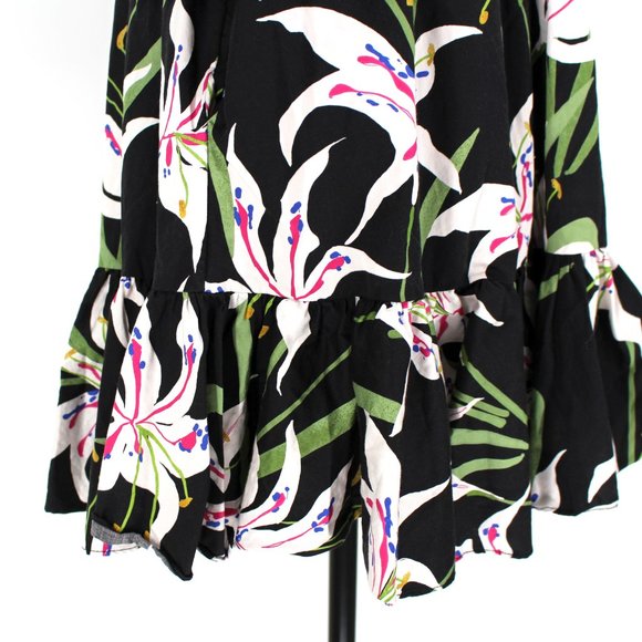 Borgo De Nor Anita Mini Dress Black Multicolor Lilly Print Ruffle Hem Belted 12 - Picture 4 of 9